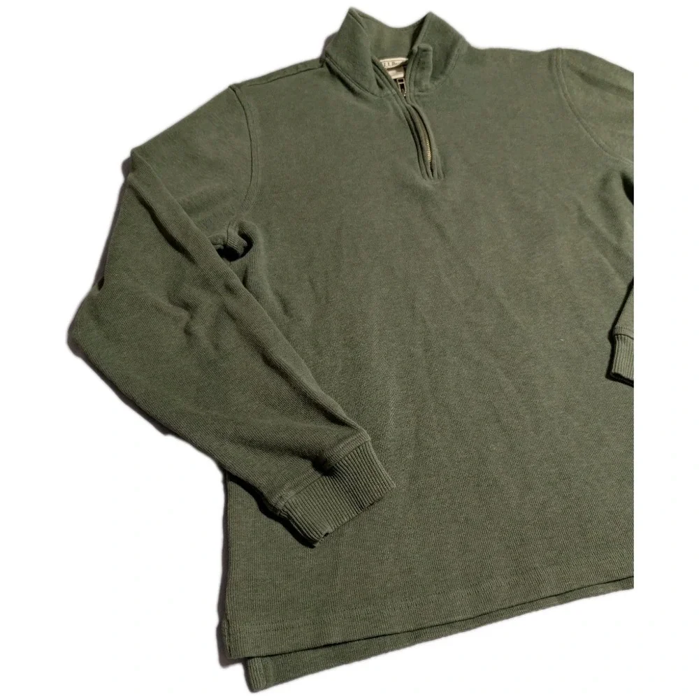 LL Bean Quarter Zip Pullover‎ Sweater Men's Large Green Cotton Made in Peru